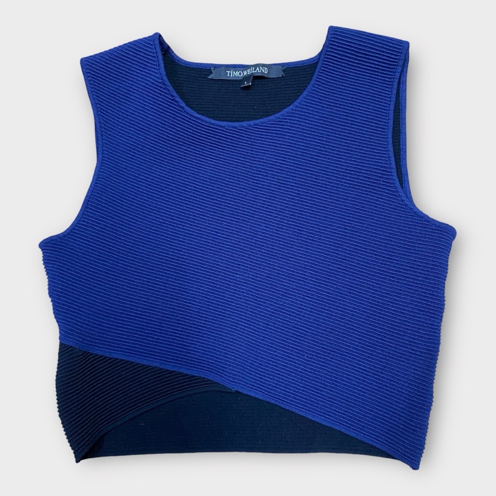 Timo Weiland Women’s Top Large Sleeveless Crop Colorblock Designer Quiet Luxury